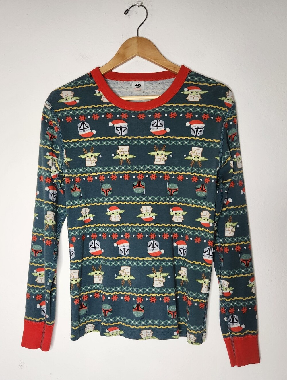 Hanna Andersson Mens Small Christmas Green Star Wars Long Sleeve Yoda